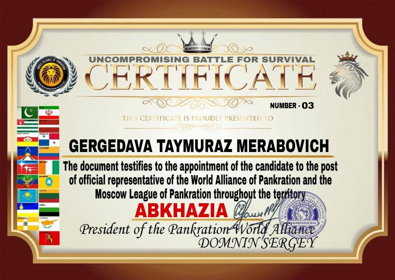 Certificate — Uncompromising Battle for Survival, Abkhazia, № 03