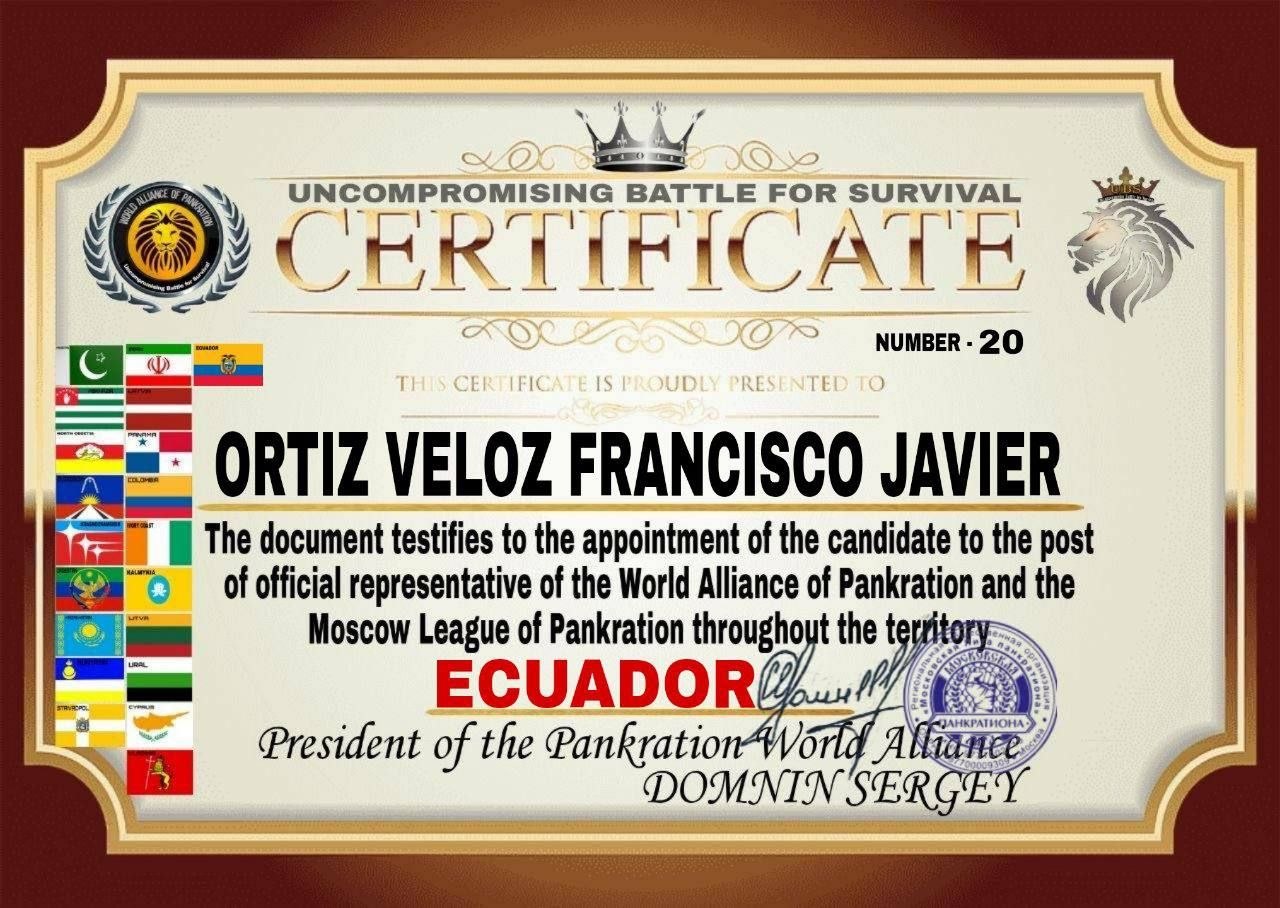Certificate — Uncompromising Battle for Survival, Ecuador, № 20