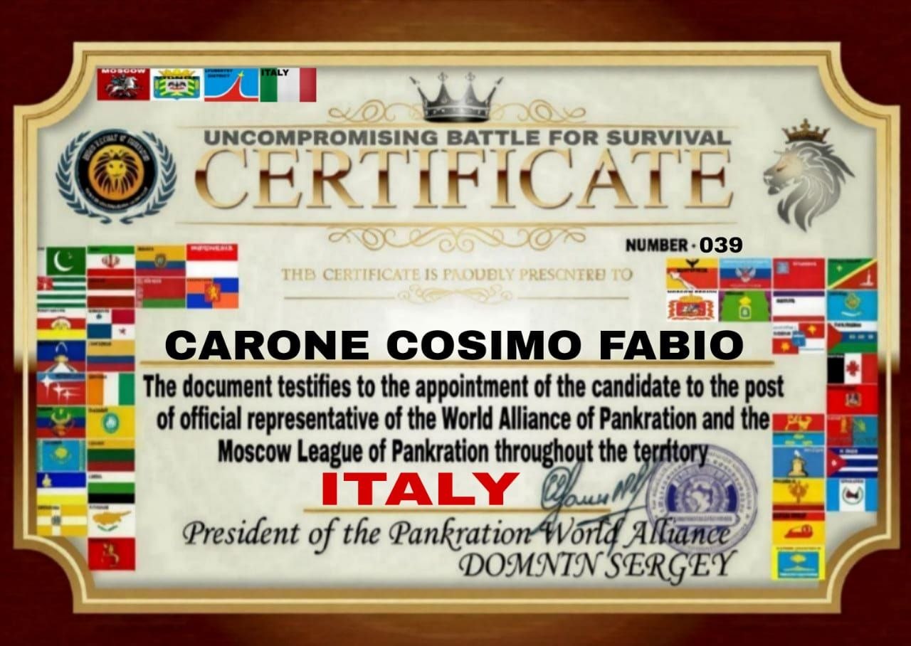 Certificate — Uncompromising Battle for Survival, Italy, № 039