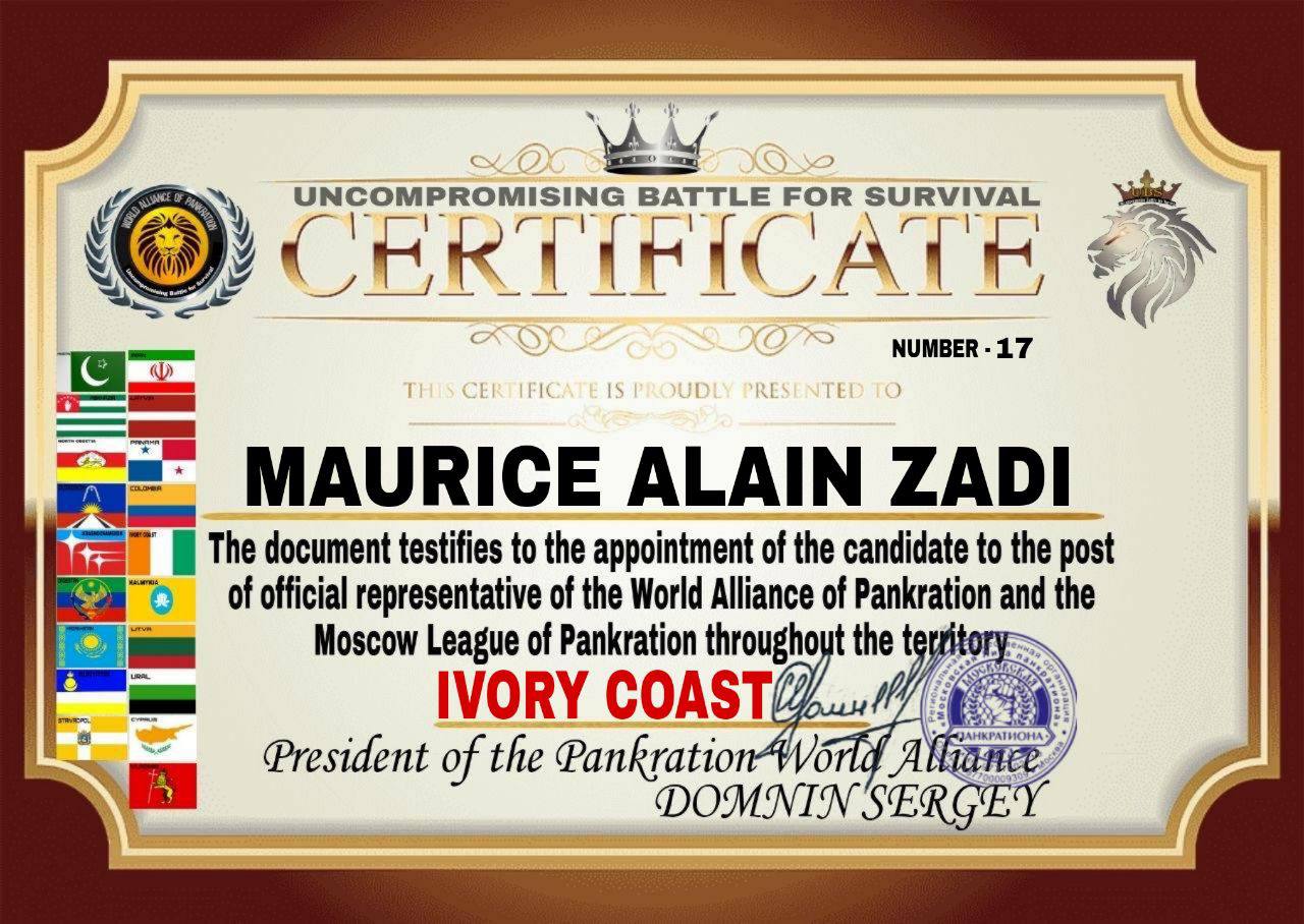 Certificate — Uncompromising Battle for Survival, Ivory Coast, № 17